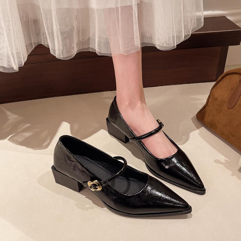 New Retro Style Thick Heel Women Mary Jane Shoes Fashion Shallow Pointed Toe Ladies Comfort Office Pumps Footwear Low Heel Shoes