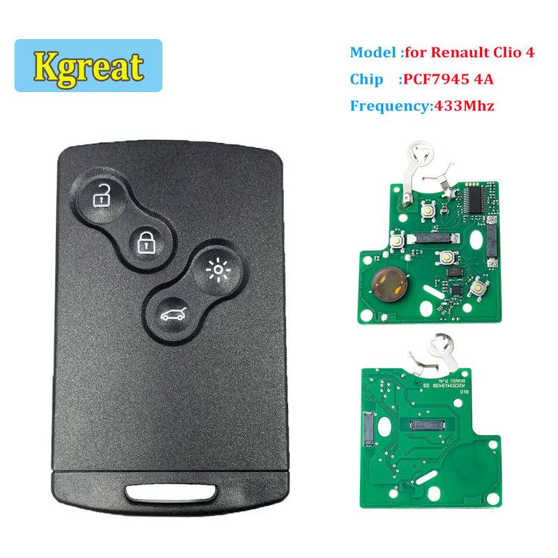 

Смарт-карта Автомобильный Пульт Ключ 4 Кнопки Чип PCF7945 4A 433 МГц для Renault Clio 4 Captur Пассивный Бесключевой Доступ Вход Пульт Дистанционного Управления HandsFree PCF7945