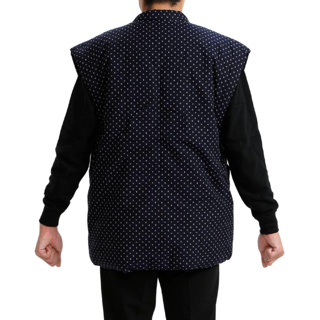 Padded Hanten Kurume navy blue [Edo Ten] (Japanese-made jacket) - weave, (free size, sleeveless)