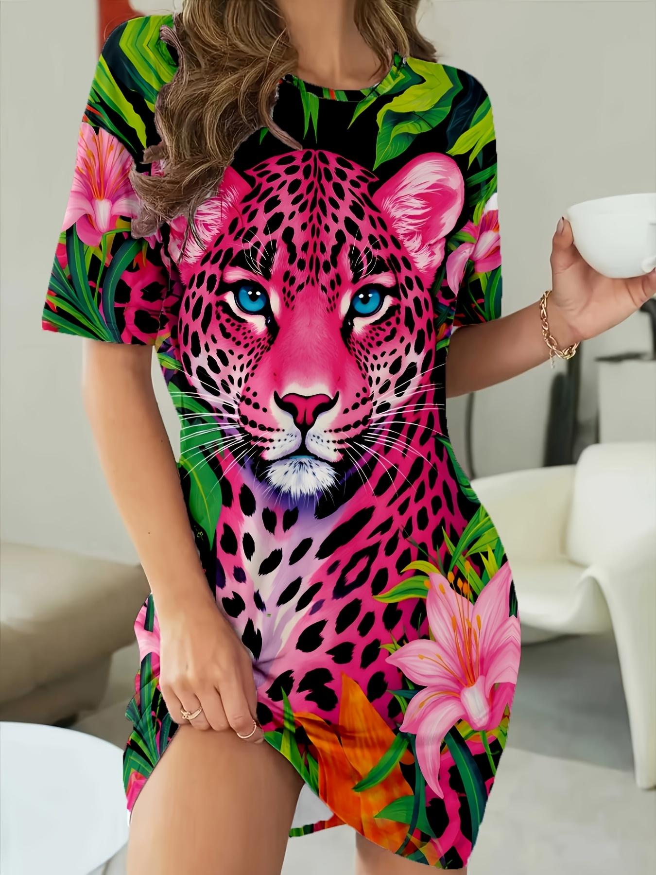 Women s Floral Leopard Print T-Shirt Dress 8XL дубильная кора