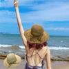 Handmade crochet straw hat women's foldable versatile bow travel vacation visor beach big eaves hat summer