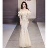Fishtail Evening Dress Skirt 1011 One-word Shoulder High-end Light Luxury Niche Haute Couture Senior Host Sequins Annual Dinner Flash