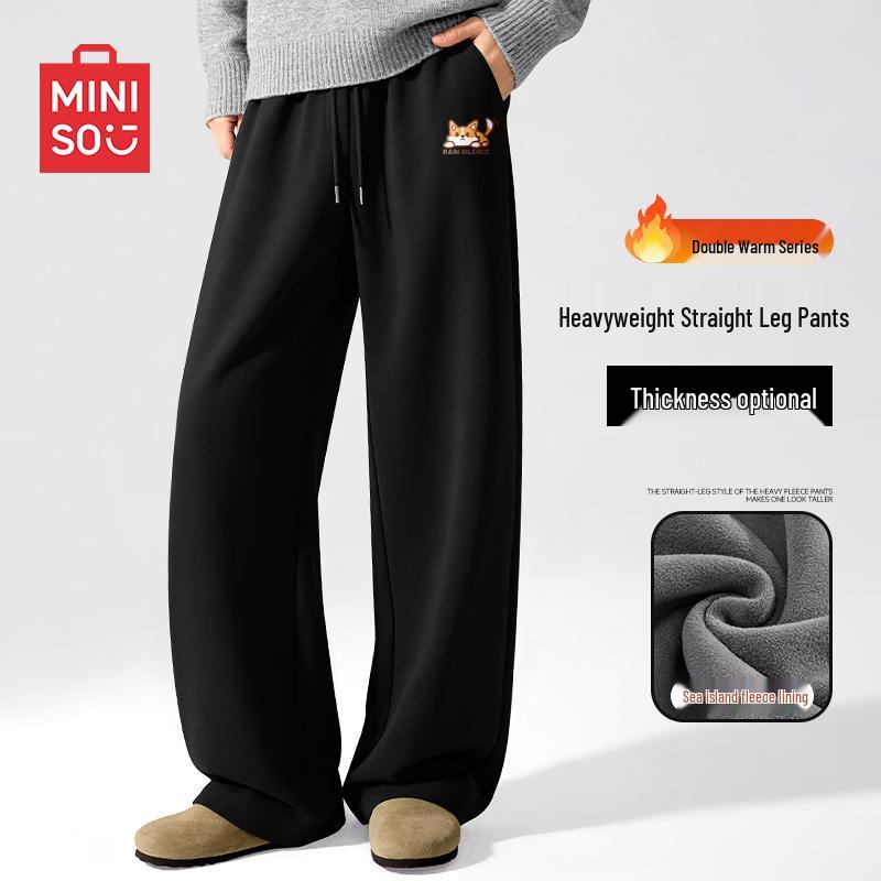 MINISO Men s Winter Fleece-Lined Straight-Leg Sweatpants M
