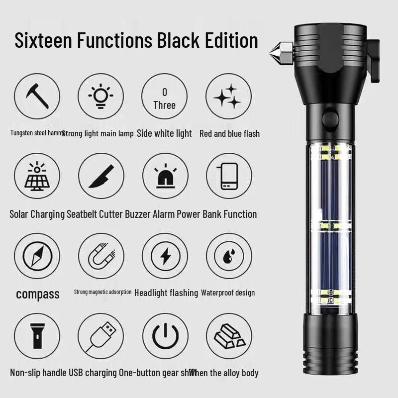 Многофункциональный автомобильный молоток-фонарик для безопасности
