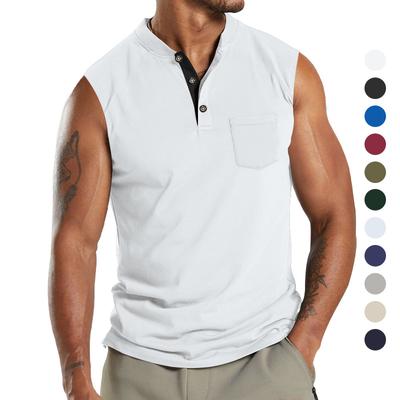 Men's Sleeveless Men's V-neck Button Sport Breathable Wide Shoulder Man T-shirt