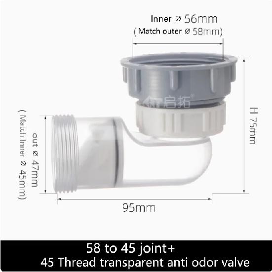 Transparent ABS Anti Odor Valve Kitchen Basin Gravity Closed One-way Drain Valve 45mm Hose for Kitchen Sink