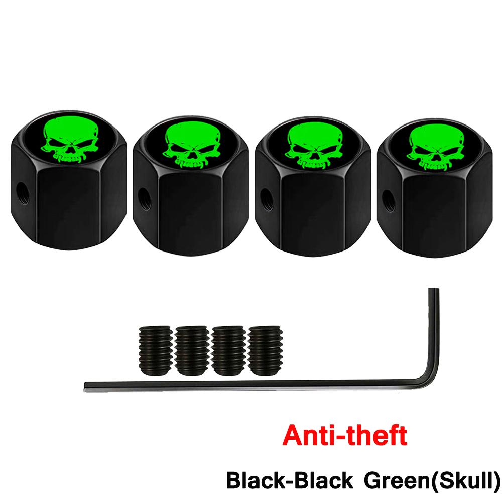 DSYCAR Anti-theft Valve Stem Caps for Cars, Trucks, Motorcycles Skull Style Tire Valve Dust Caps, Dustproof Seal Lock Tight Fit