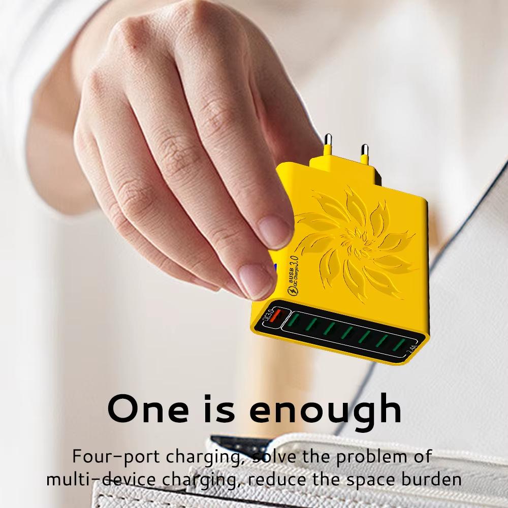 65W 8 Ports USB Charger QC Fast Charging EU/US/KR/UK Plug Fast Charger Power Adapter For iPhone 15 Xiaomi Samsung Wall Charger