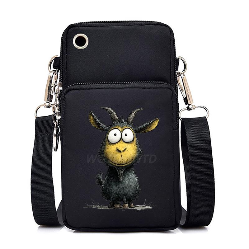 Funny Animals Personality Printing Black Oblique Span Small Bag Multifunctional Casual Portable Mobile Phone Bag