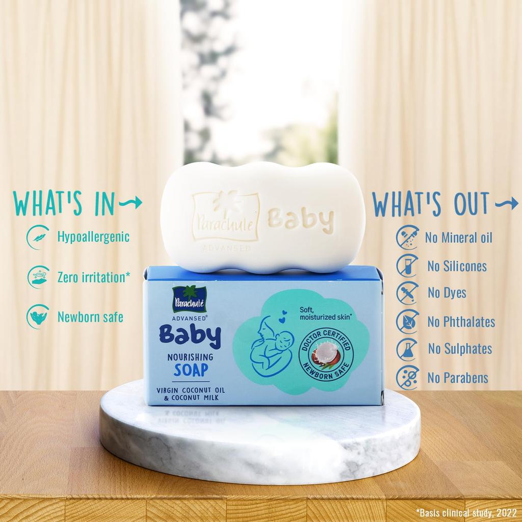 Parachute Advansed Baby Soap 75gm x 3 For Newborns With Coconut Milk | Hypoallergenic | Moisturizing PH 5.5 Gentle Cleanser