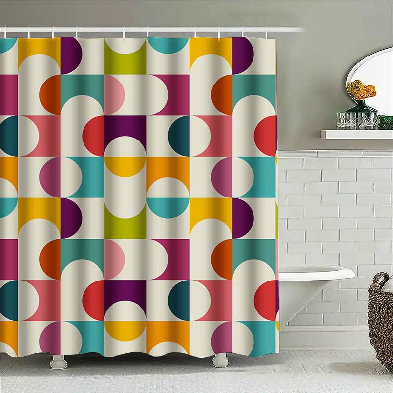 Colorful Geometric Shower Curtain Modern Bath Decor For Home Size Customizable