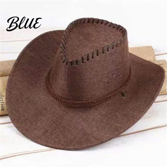 Sun Proof Linen Cap Western Cowboy Hat with Windbreak Rope for Men Wide Brim Fashionable Outdoor Travel Halloween Cosplay Costume Breathable Fedora