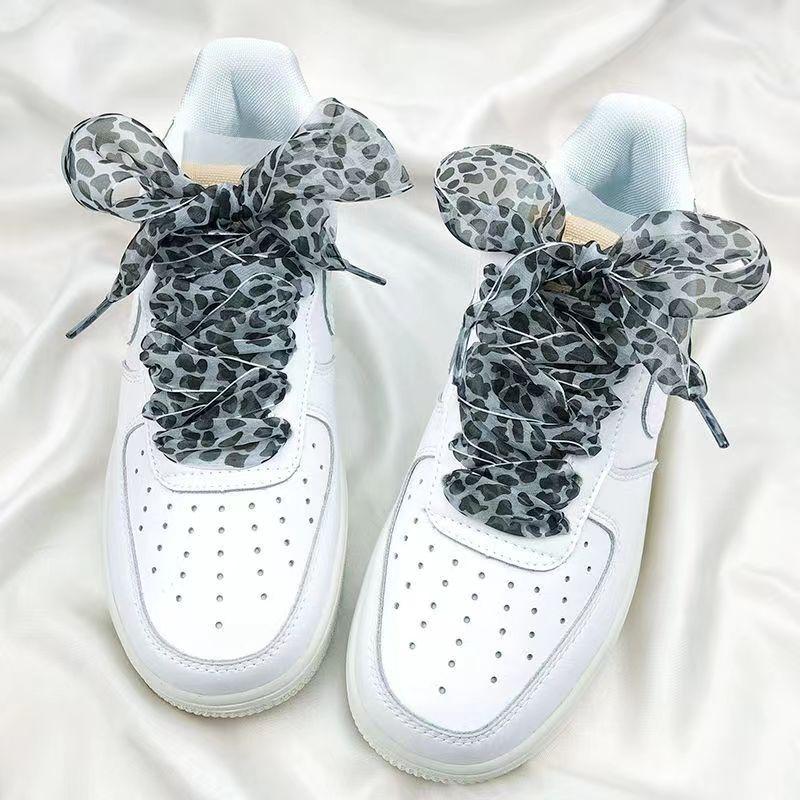 4 Cm Widen Leopard Chiffon Organza Shoelaces 110/130/160 Cm Length Bowknot Sneaker Sport Shoes White Shoes Laces