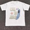 Summer Unisexs Casual Fashion Letter and Phone Cartoon Pattern Printed Tshirt Trendy Fashion Wear