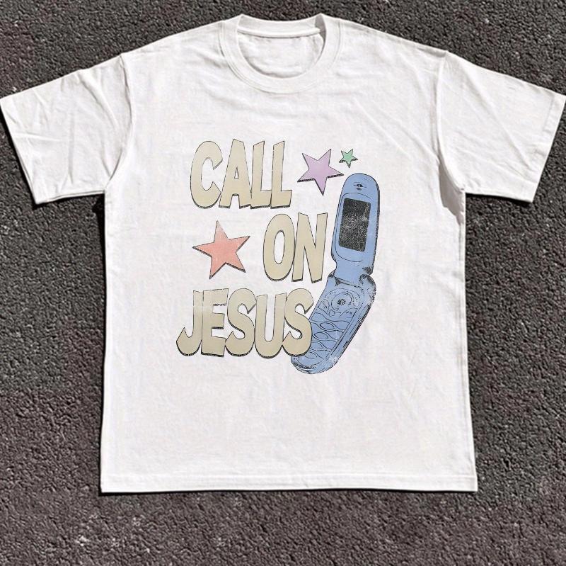 Summer Unisexs Casual Fashion Letter and Phone Cartoon Pattern Printed Tshirt Trendy Fashion Wear