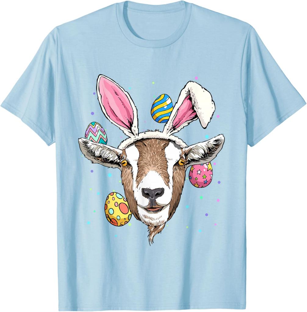 Easter Bunny Goat Graphic Tee Funny Farm Animal Lover Spring Holiday T-Shirt