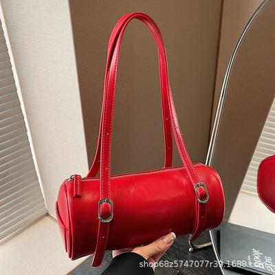 Korean Version of the Trend Drum Underarm Bag Women's 2025 Spring New Portable Baguette Bag Shoulder Bowling Commuter Bag