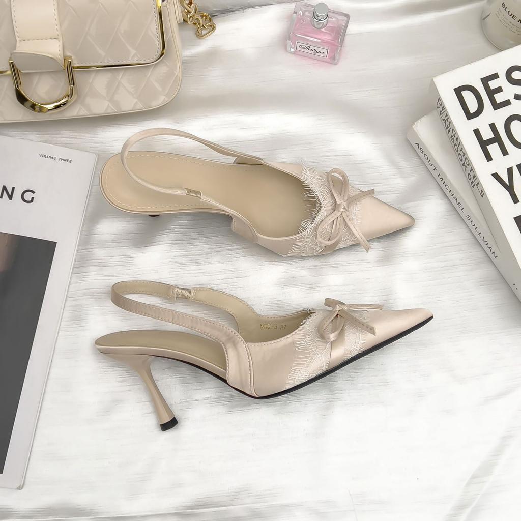 Summer new empty high heels are not tired of feet French bag head single shoes women's summer soft sole fashion pointed shoes children