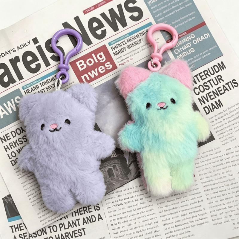 Cute Fluffy Bear Bunny Plush Keychain Soft Cartoon Animal Doll Pendant for Backpack Handbag Decor Kids Birthday Gift