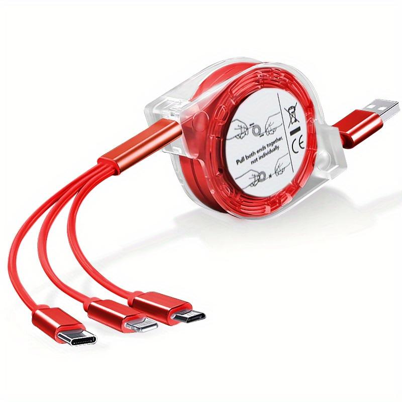 3-in-1 Retractable USB Type C Micro USB Charging Cable For Mobile Phone Charger Cable 39.37inch Fast Charging Cable