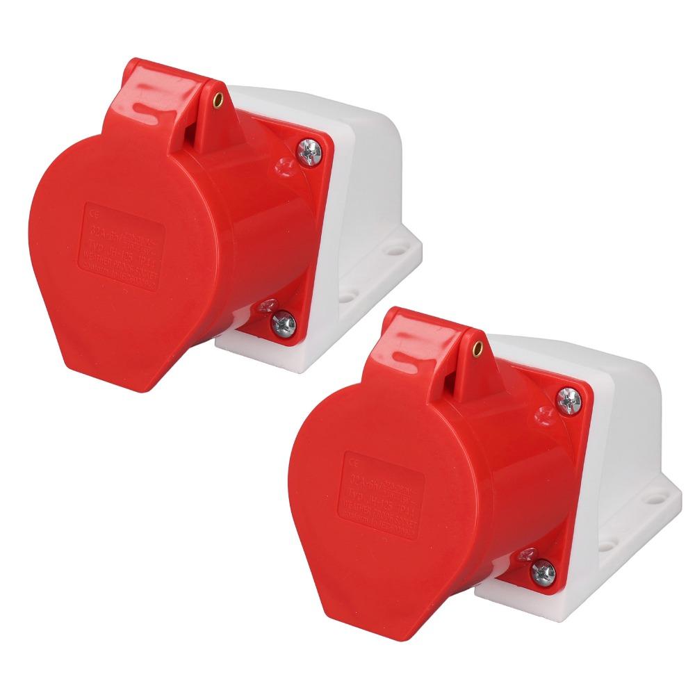 2 Set 5Pin 32A Industrial Connector 380-415V Surface Mounted Socket  Electrical Connection