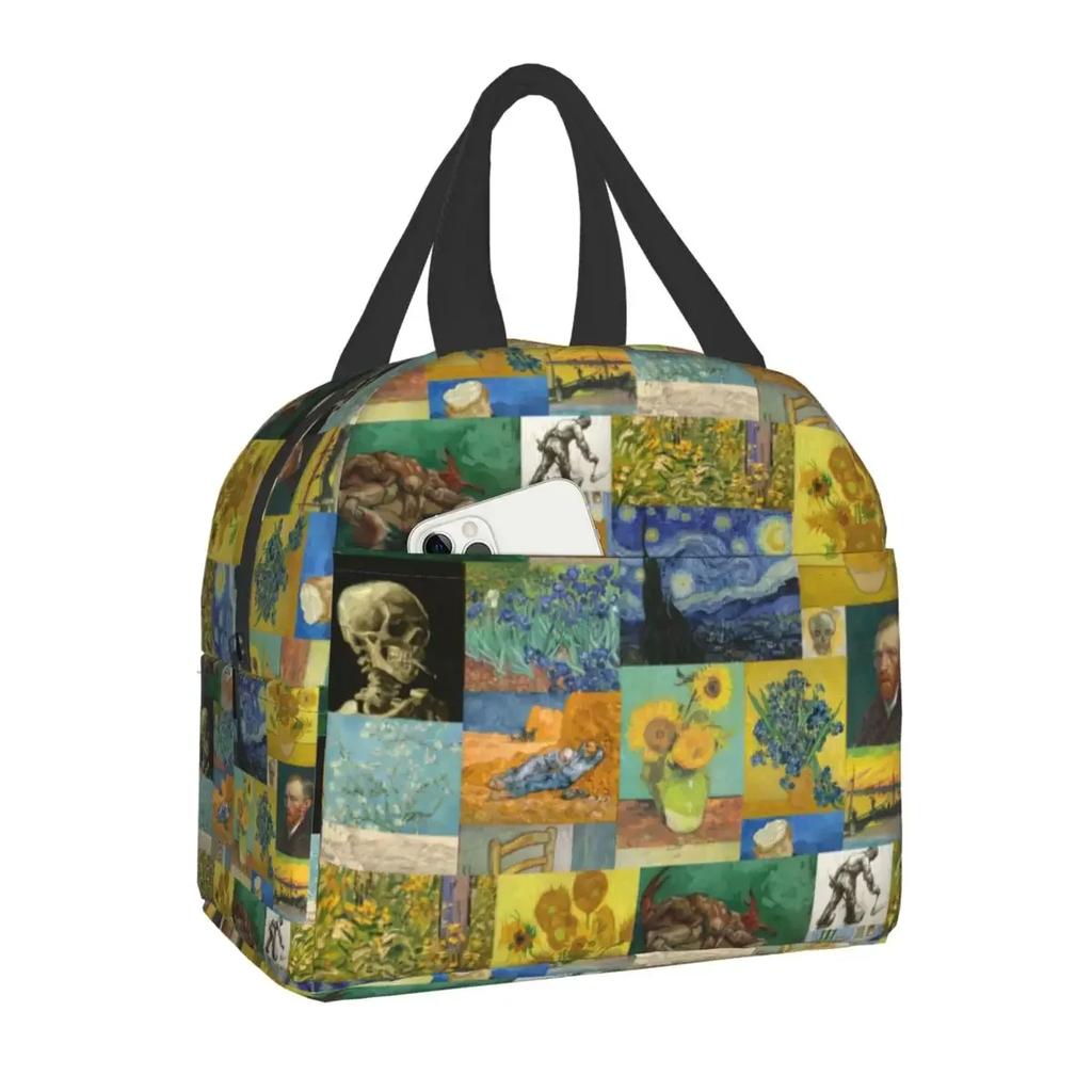 Insulated Lunch Tote Bag for Women School Portable Thermal Cooler Almond Blossoms Flowers Art Lunch Box