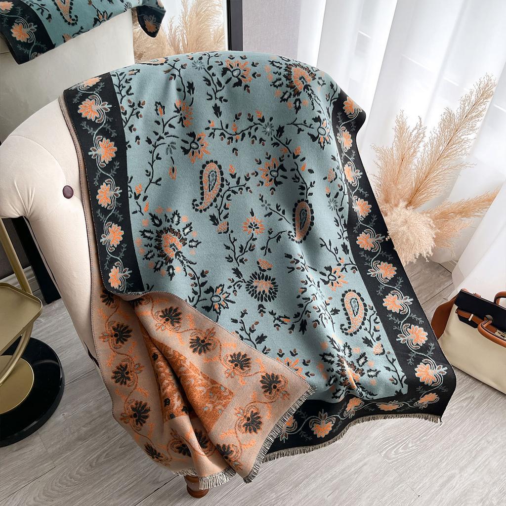 400G Thickened Version Of Retro Ethnic Style Cashew Flower Scarf Women'S Winter High-End Warm Scarf Imitation Cashmere Shawl