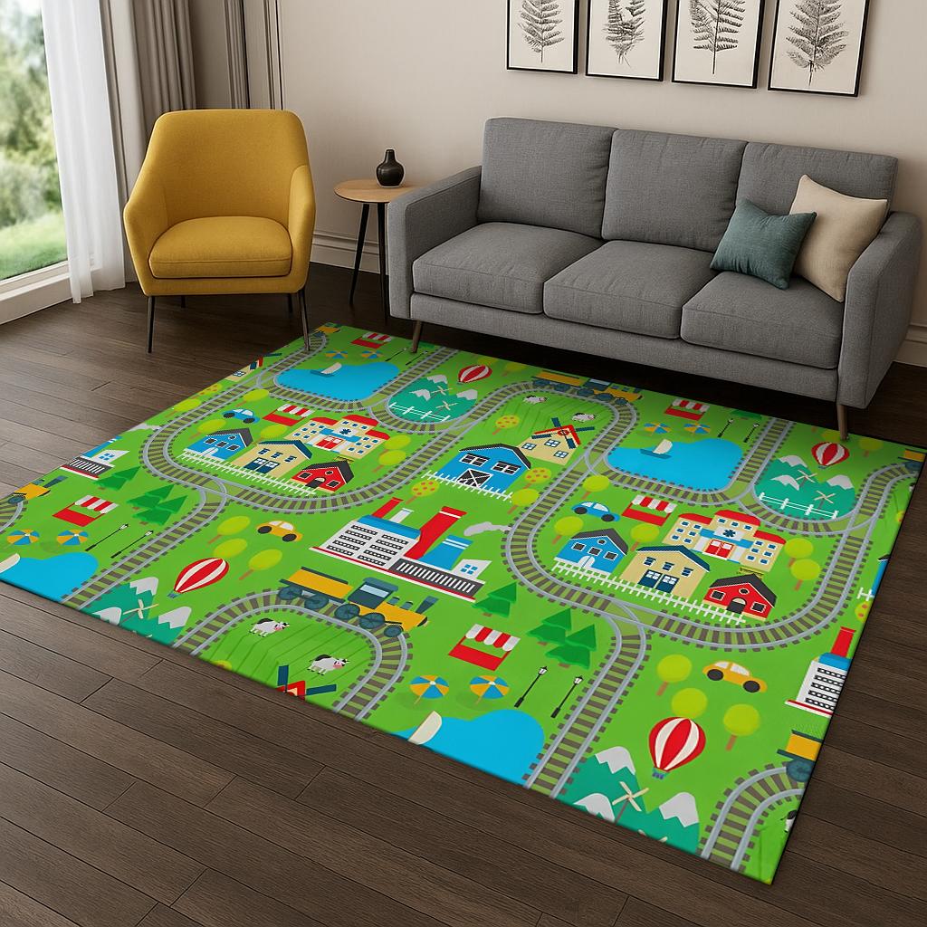 Highway Simulated City Traffic Carpet Rug for Bedroom Living Room Sofa Doormat Decor,Child Playma Game Room Non-slip Floor Mat