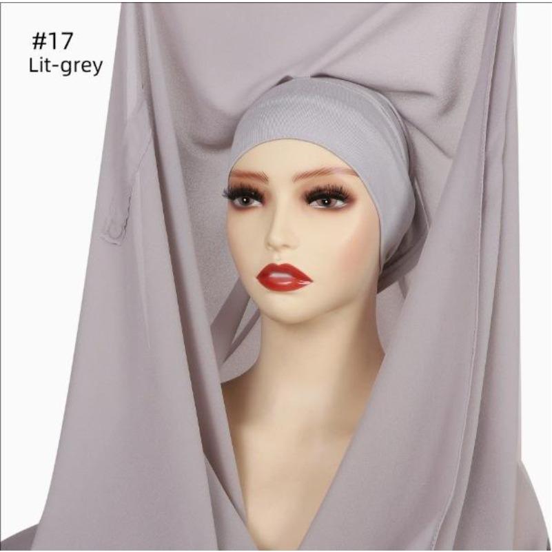 Instant Chiffon Hijab With Built In Magnet Buckle Solid Color Woman Muslim Hijab Scarf Soft Islam Turban Fashion Headband Shawl