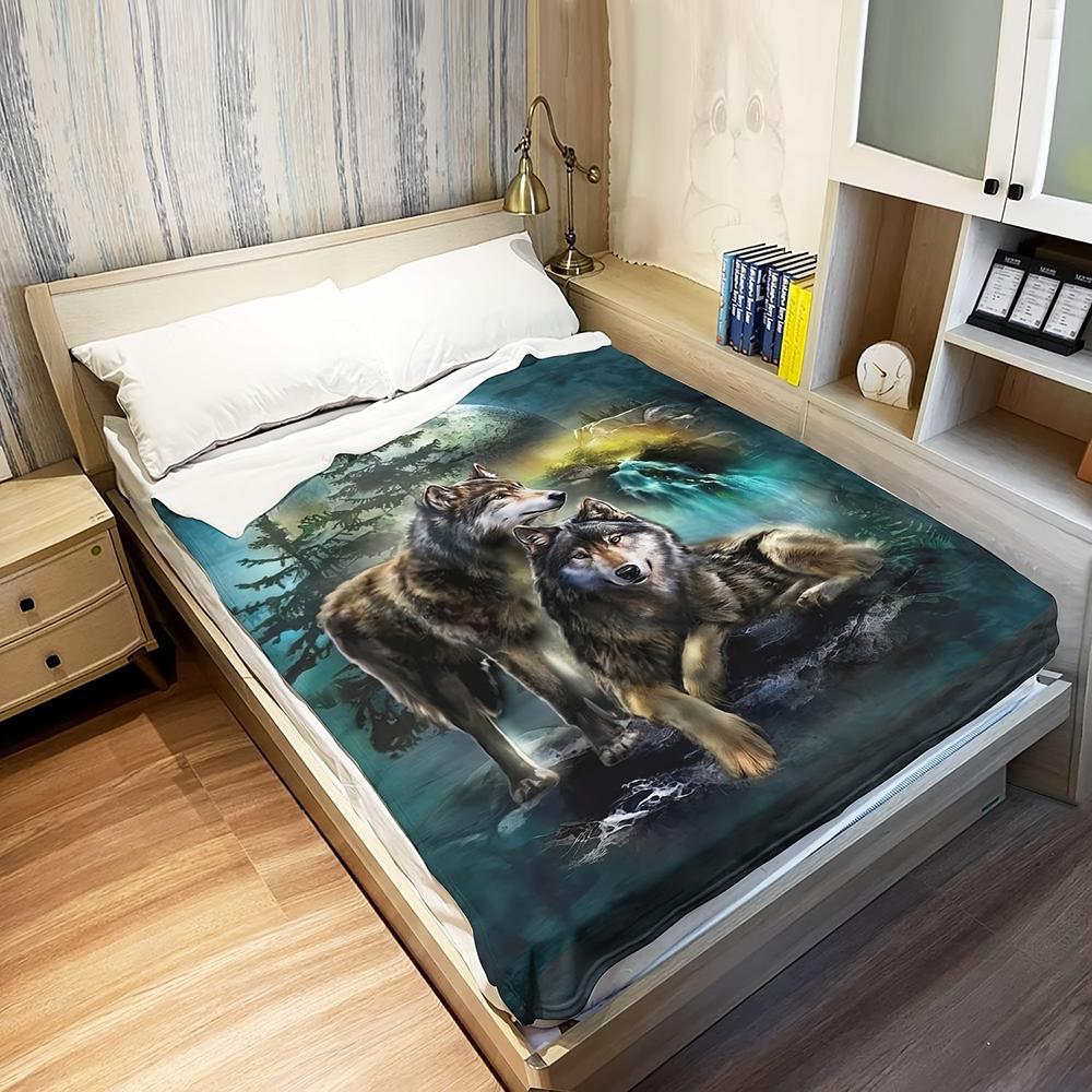 Wolf Print Bed Blanket , Warm and comfortable throw blanket sofa bed sofa camping trip, the best gift. 75x90cm