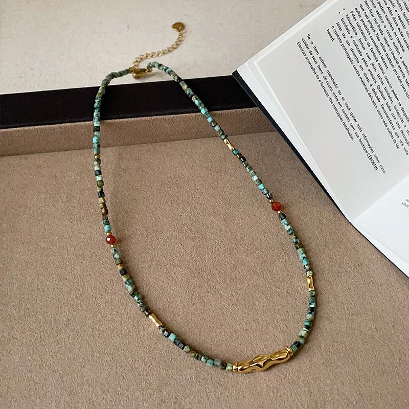 

Minar Bohemia Green Color Natural Stone Cubes Beads Flower Beaded Necklace for Women 14K Real Gold Plated Copper Chain Chokers