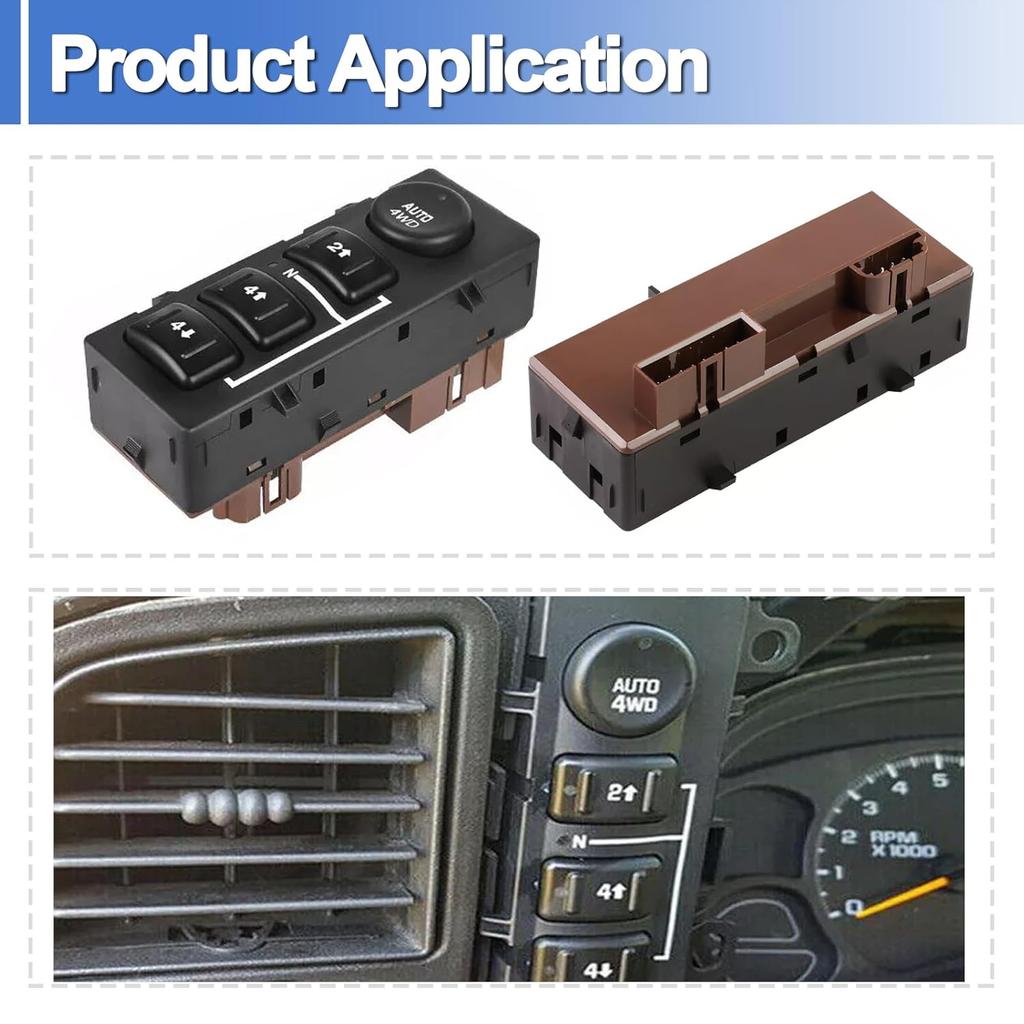 19259313 4WD 4x4 Transfer Case Button Switch Fits for Cadillac Escalade Chevrolet Silverado Avalanche Suburban Tahoe GMC Sierra Replace 1536039,