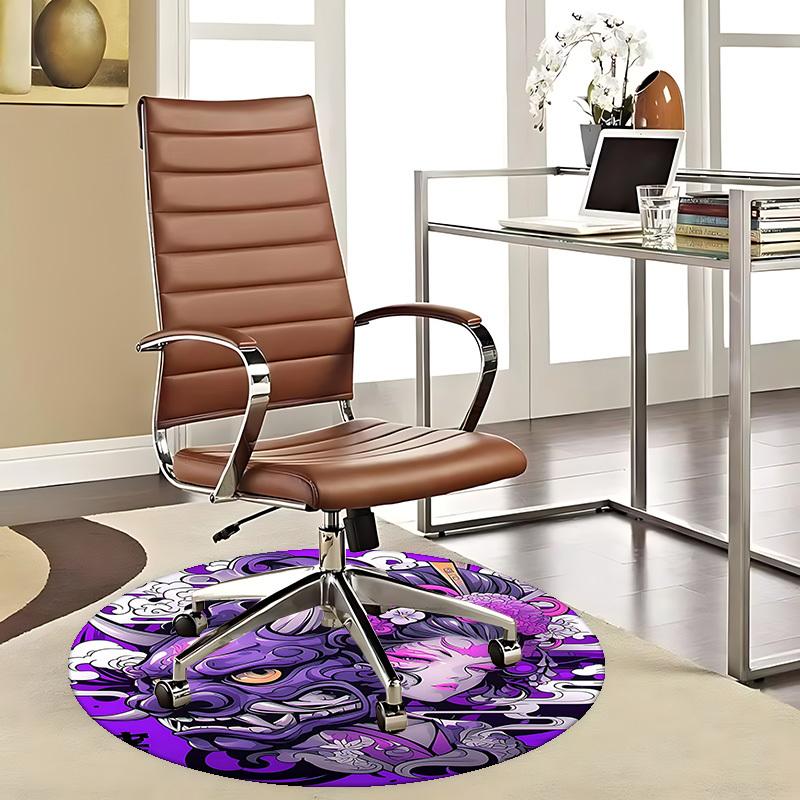 

1pc Japanese Demon Mask & Geisha Purple Round Carpet, Office Chair Mat, Non-Slip Rug for Home Decor, Seasonal Gift, Suitable for Office, Living Room, 80cm by 80cm