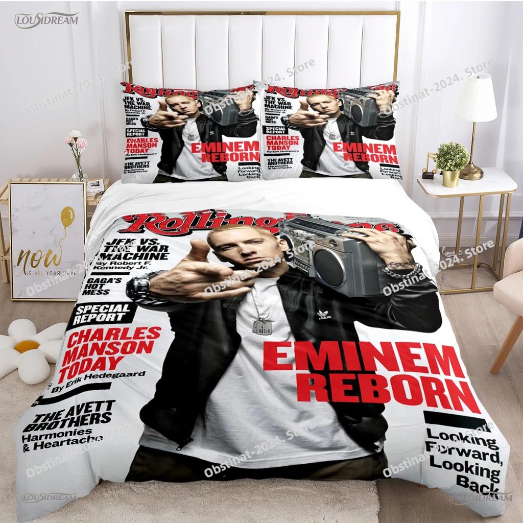 Eminem Hip-Hop-Sänger Ganzjahres-Bettdecke casal Bezüge Bettwäsche-Sets Weiche Steppdeckenbezüge und Kissenbezüge Teen SingleDoppelQueenKing