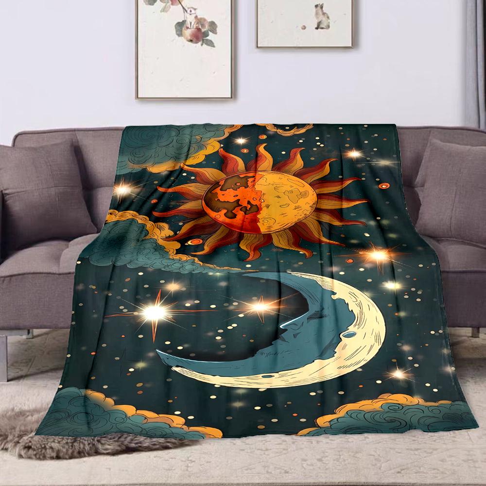 Sun and Moon Celestial Art Patterned flannel blanket perfect for the bedroom living room, sofa, or a little nap