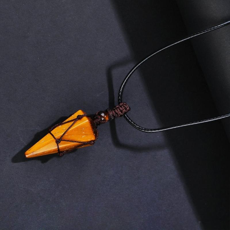 Hexagonal Cone Mesh Pendant Necklace With Natural Opal Gemstones Elegant Portable Jewelry for Women