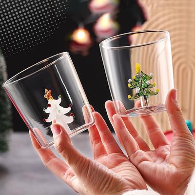 1/4 ST 300 ml 3D-mönster Julglaskopp Kaffe Vinglas Julglaskoppar För Hemdekoration Julklapp Hög Kvalitet