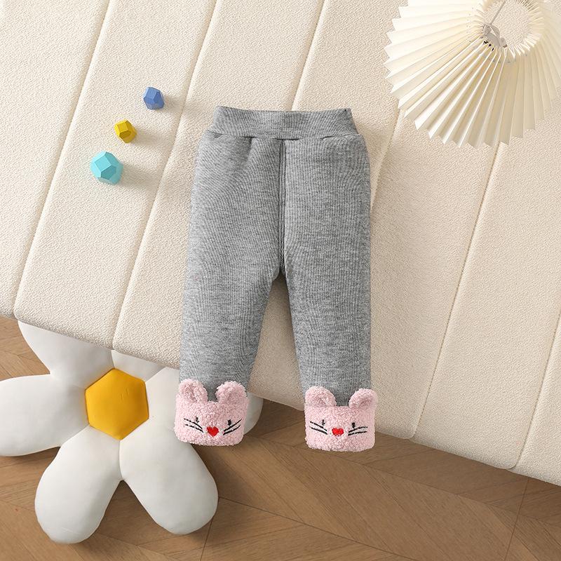 Kleinkind Mädchen Fleecegefütterte Thermo-Hose Bären-Print Verdickte Winter Baumwollhose