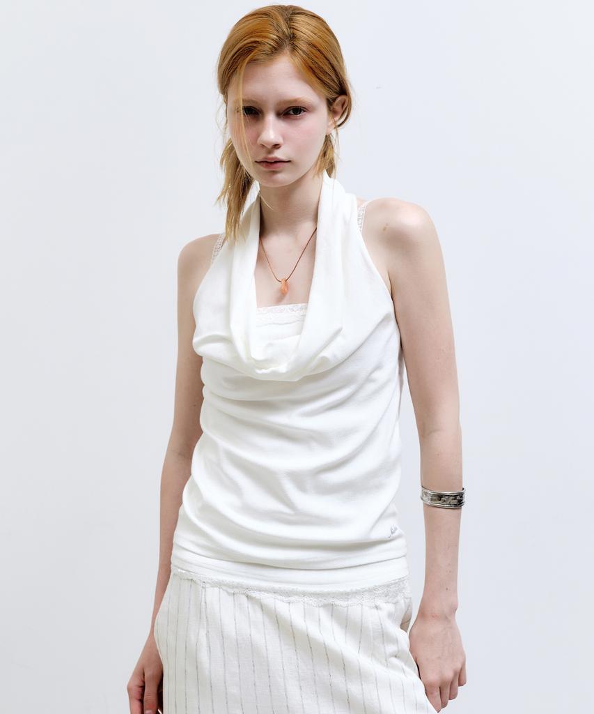 Nigaennikol Layerd Drape Halter Top_Ivory