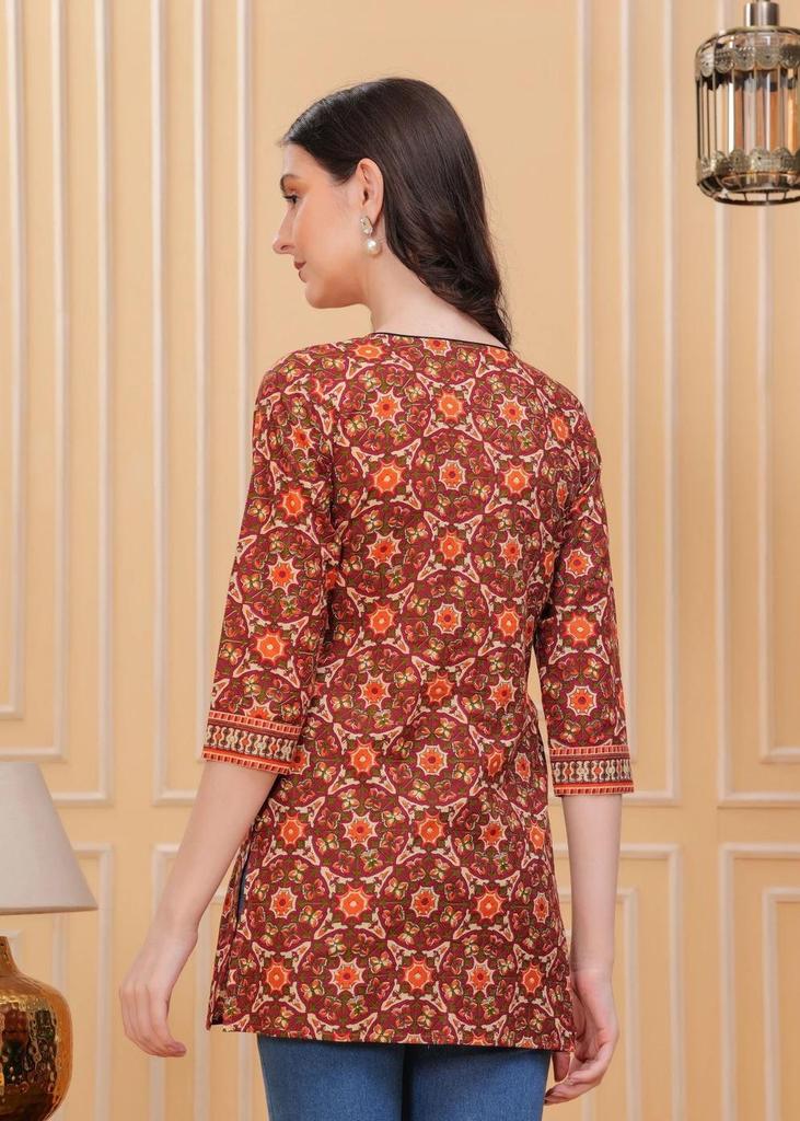 Women's Casual Regular Sleeves Printed Women Orange Top