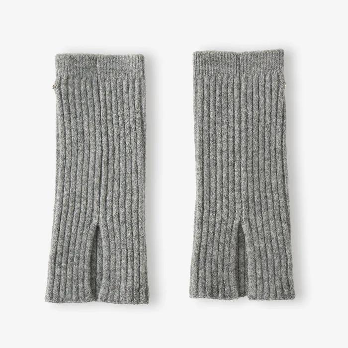 Slit Woolen Knit Leg Warmer - Grey