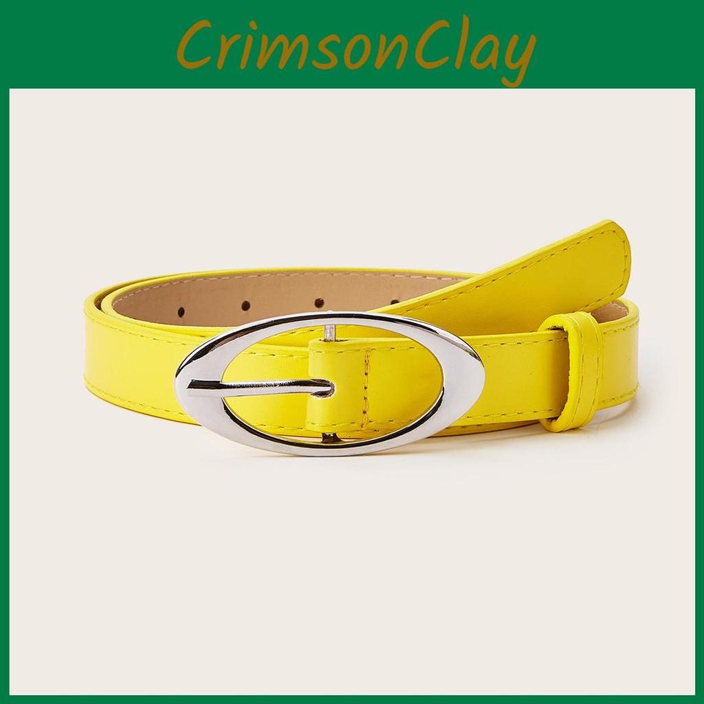 Solid Simple Color Oval Metal Buckle Decoration Women Casual Belt Daily For