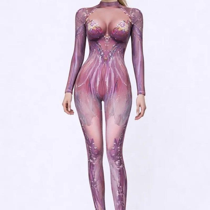 Women Men Agate Abstract Graffiti 3D Printed One-piece Jumpsuit Adults Halloween Cosplay Cosumes for Stage Performance Outfit