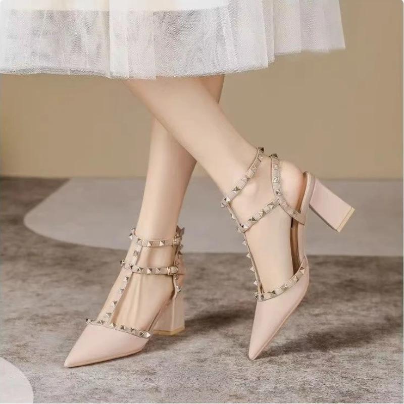 Fashion Women's High Heels Fashion Slingbacks Buckle Female Sandals Roman Pointed Rivets Party Shoes Sexy Women Shoes Sandalias De Mujer