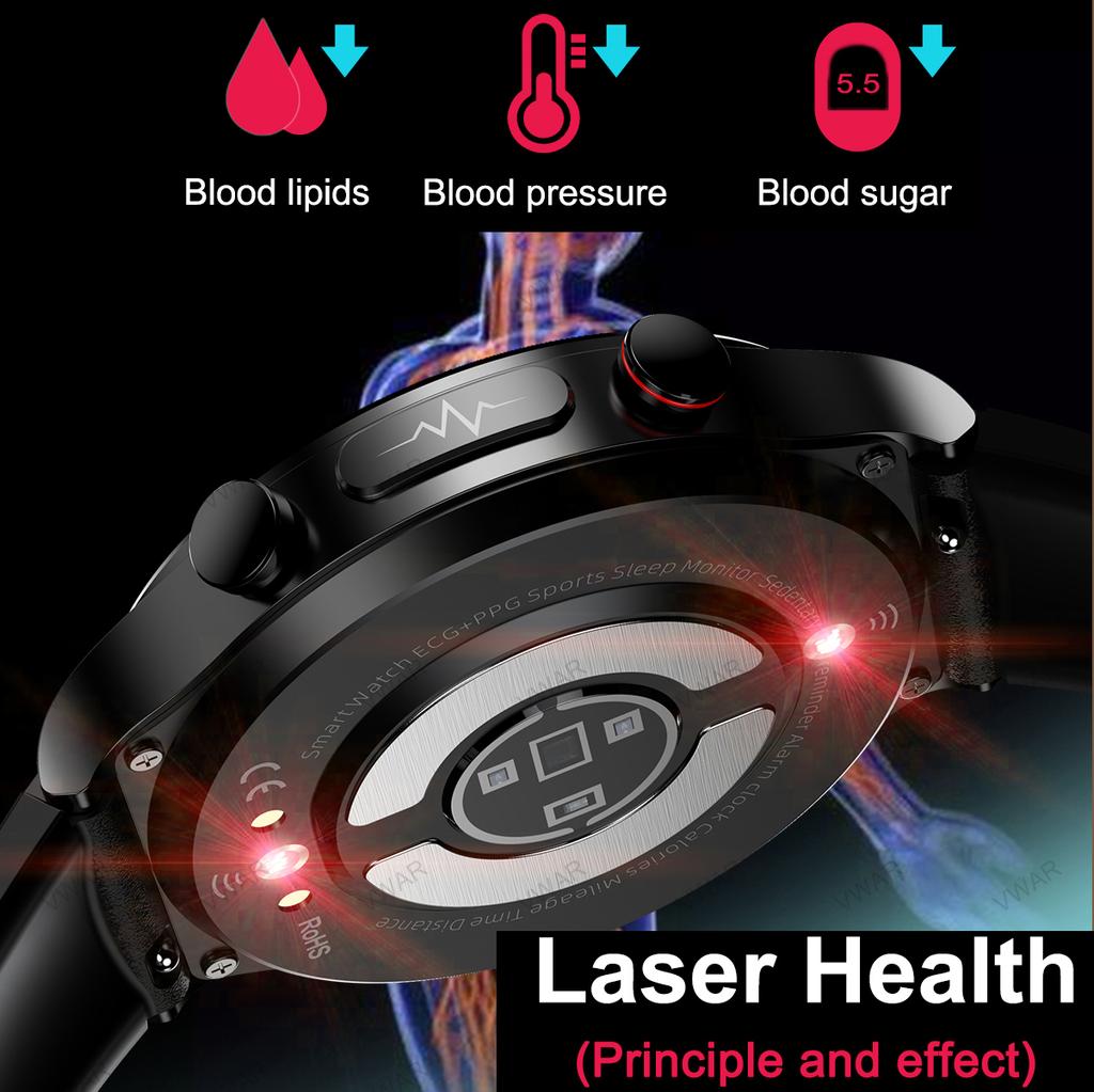 Max Pro Smart Watch Men Laser Treatment ECG Body Temperature Measurement Heart Rate Blood Pressure Oxygen Smartwatch