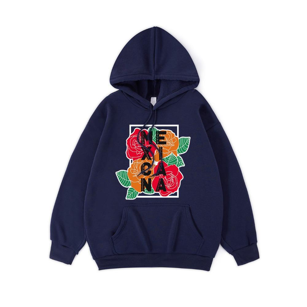Mexico Letter Flag Printed Hoodie Women Comfortable Loose Hooded Winter Fleece Warm Sweatshirt Basics Streetwears