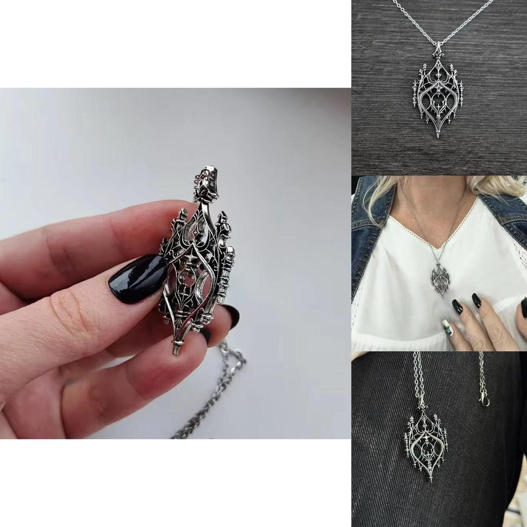 Vintage Punk Castle Pendant Necklace Alloy Drop Shape With Link Chain For Festival Gift
