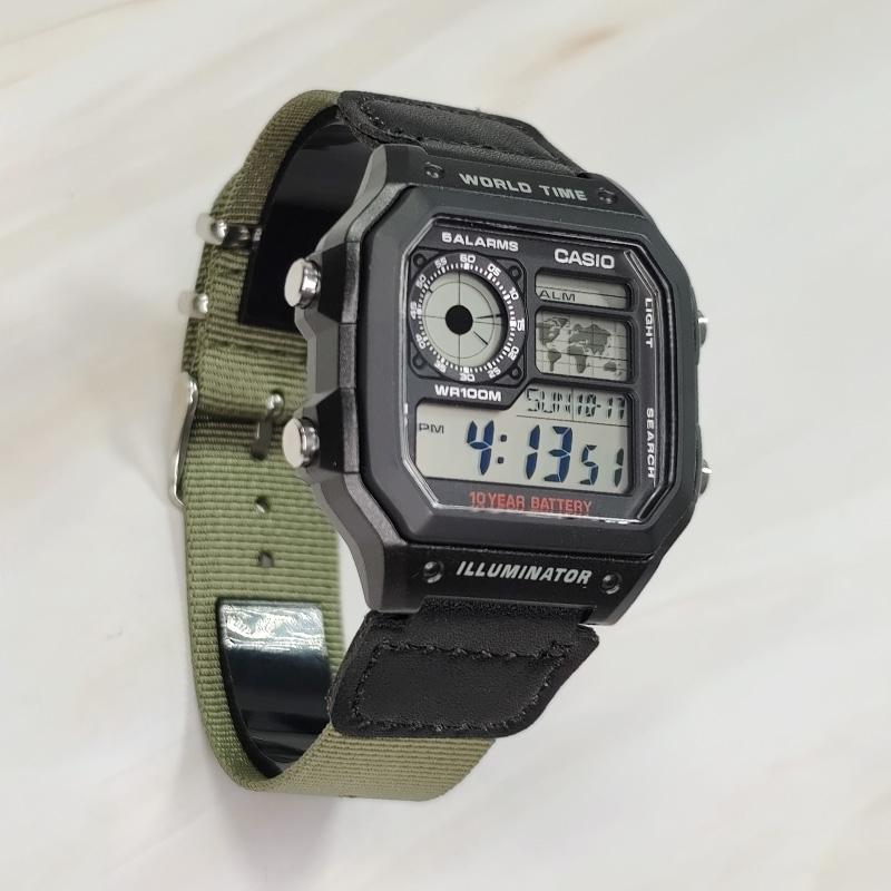 CASIO Customized watch modified series retro 10-year power AE-1200WH-1A modified-black square AE-1200WH-1A(Watch3-GaiZhuang-HeiFangKuaiHuWanLv)