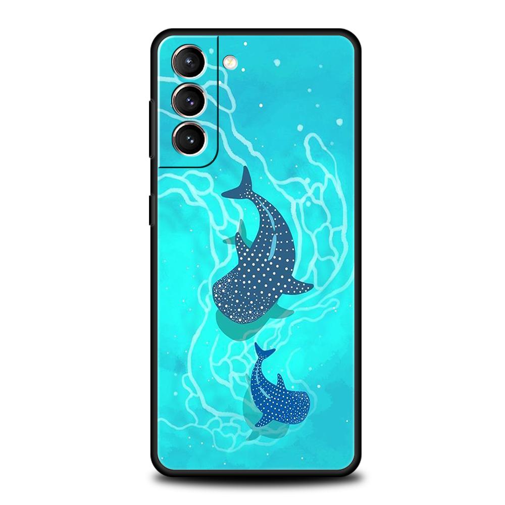 Ocean Whale Shark Swimming Phone Case For Samsung Galaxy S25 S24 S23 S22 Ultra S20 S21 FE 5G S10 S9 Plus S10E Soft TPU Cover