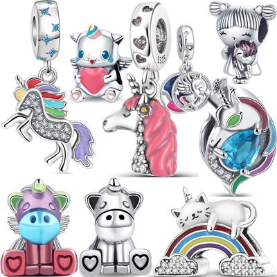 New S925 Silver Multicolor Magic Unicorn Wings Pendant Fashion Beads Fit Original  Charms Bracelet For Women DIY Jewelry